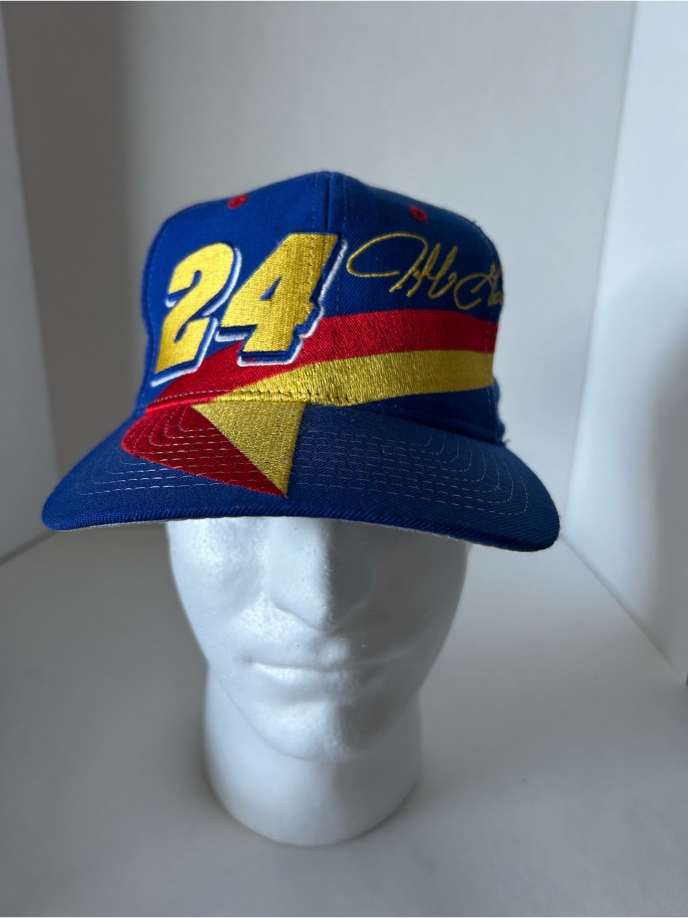Vintage Jeff Gordon Racing Cap with Yellow '24' and Red/Yellow Stripe. SnapBack